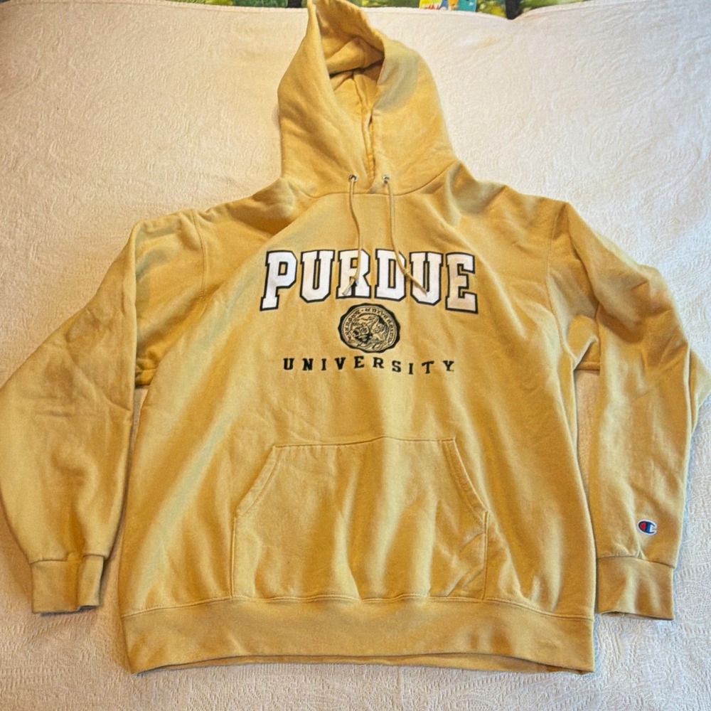 Champion Purdue University Boilermakers Gold Sweatshirt Hoodie Pullover Mens L